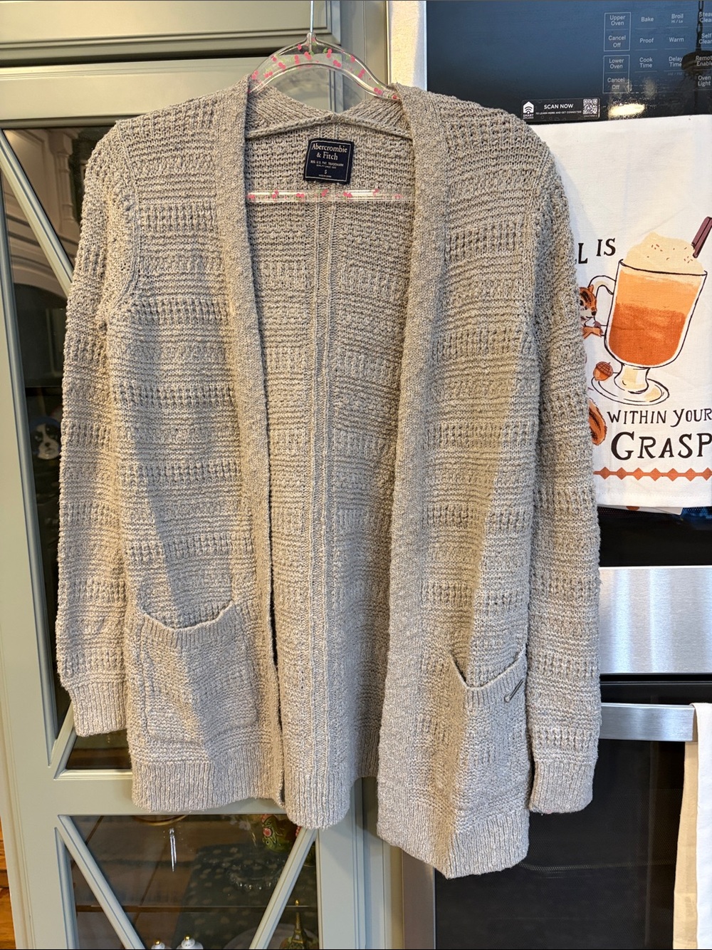 Abercrombie & Fitch Gray Open-Front Textured Knit Cardigan Small